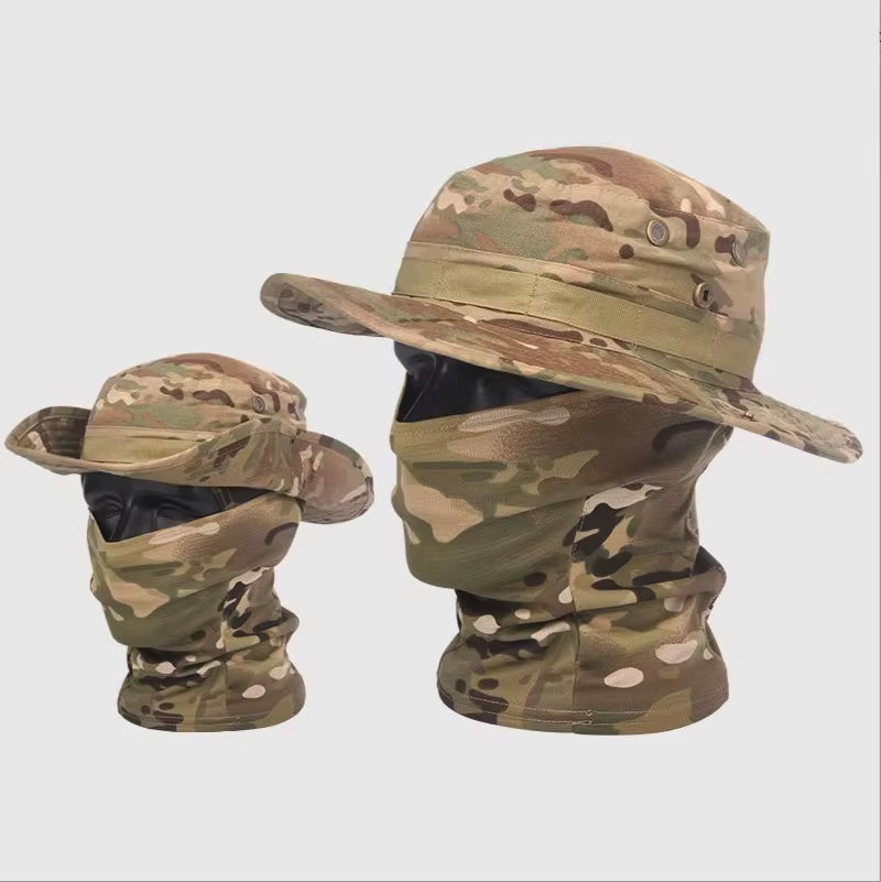 Camouflage Boonie Cap Balaclava Hat Suit Foldable Soft Hat Outdoor Hunting Fishing Wide Brimmed Hat Sunscreen Caps